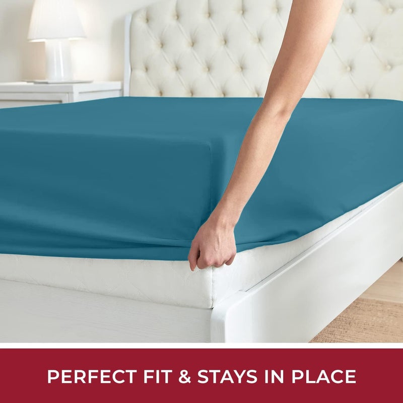 Mellanni King Fitted Sheet - Iconic Collection Bedding Sheets with up to 16 inch Deep Pocket - Soft & Cooling - Fade & Stain Resistant - 1 PC (King  Teal) - Image 5